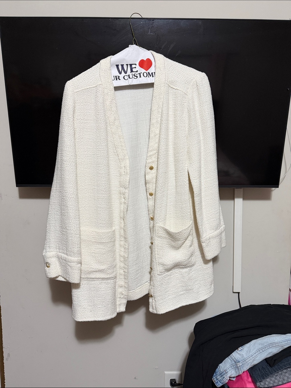 Zara Cream Textured Open Blazer Jacket